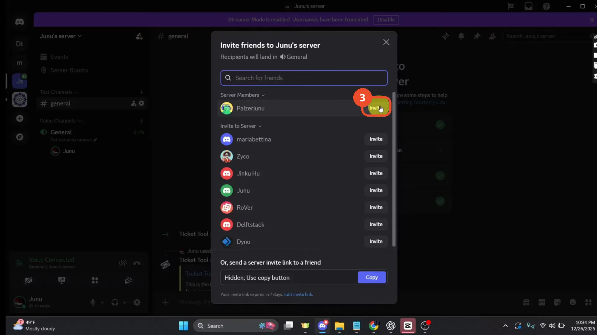 Click Invite next to their name