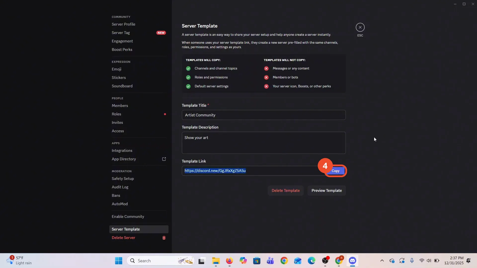 Generate the template and copy the link