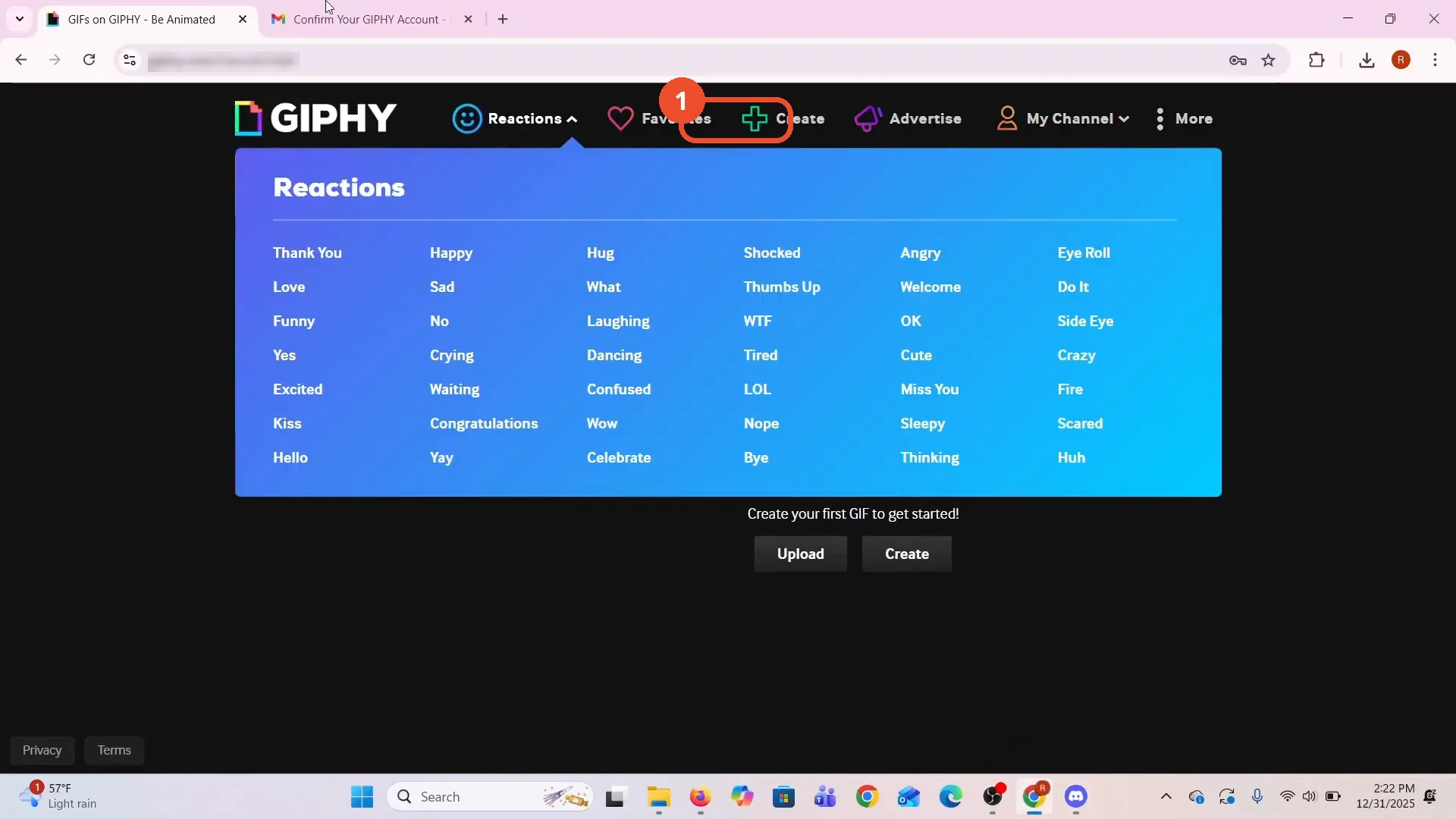 Open GIPHY and click Create