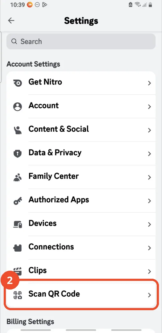 Tap Scan QR Code in Settings