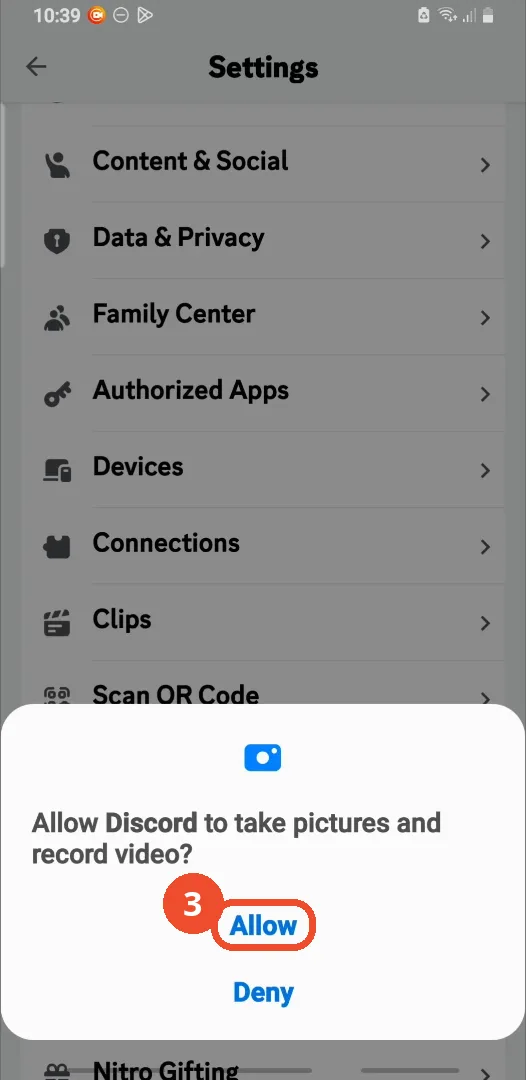 Tap Allow in the camera permission dialog