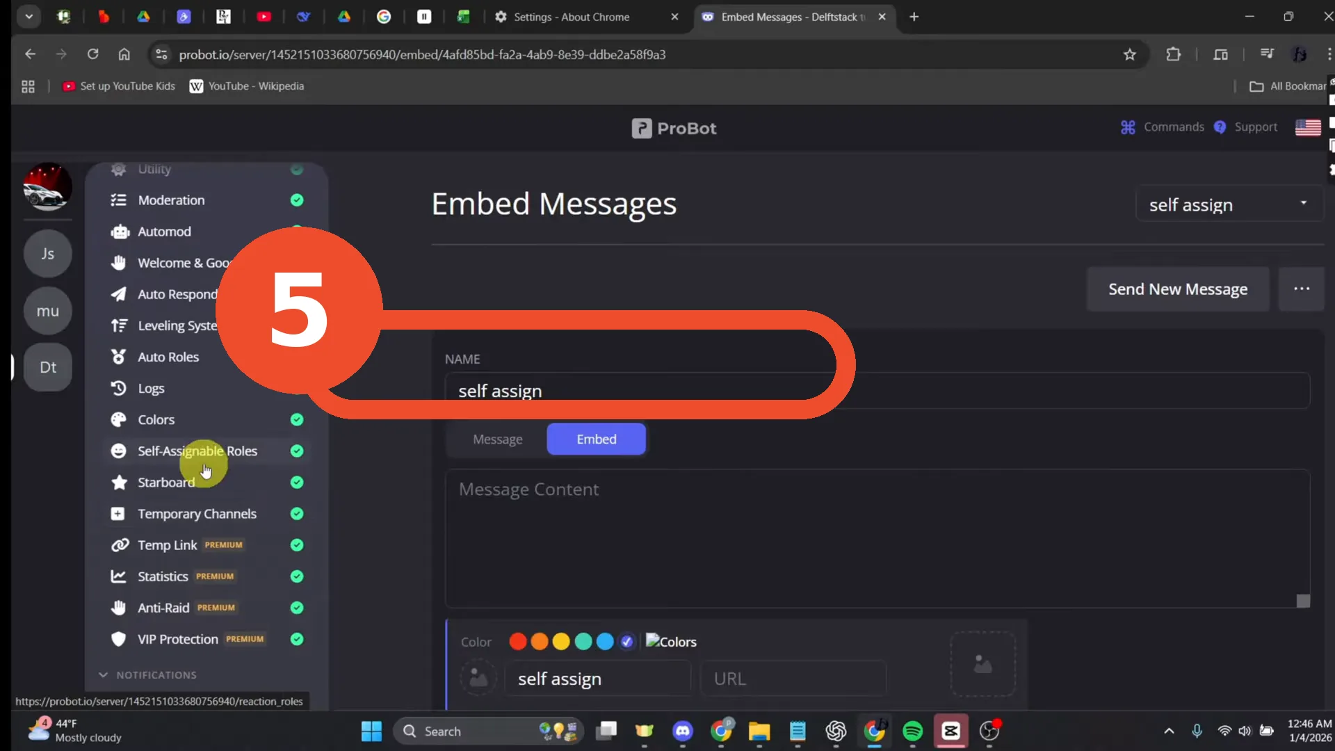 Create the embed in ProBot