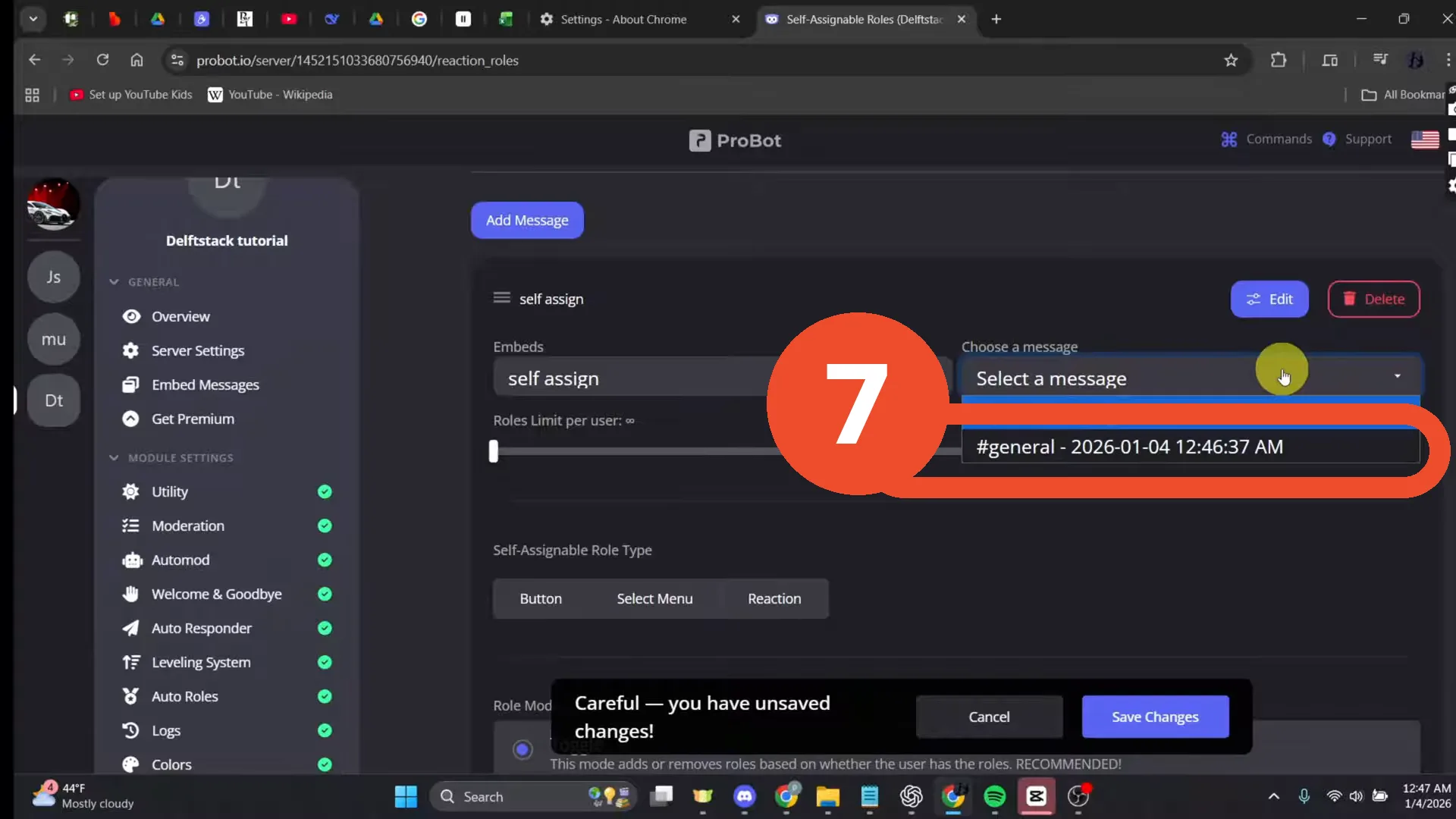 Select that message in Self-Assignable Roles