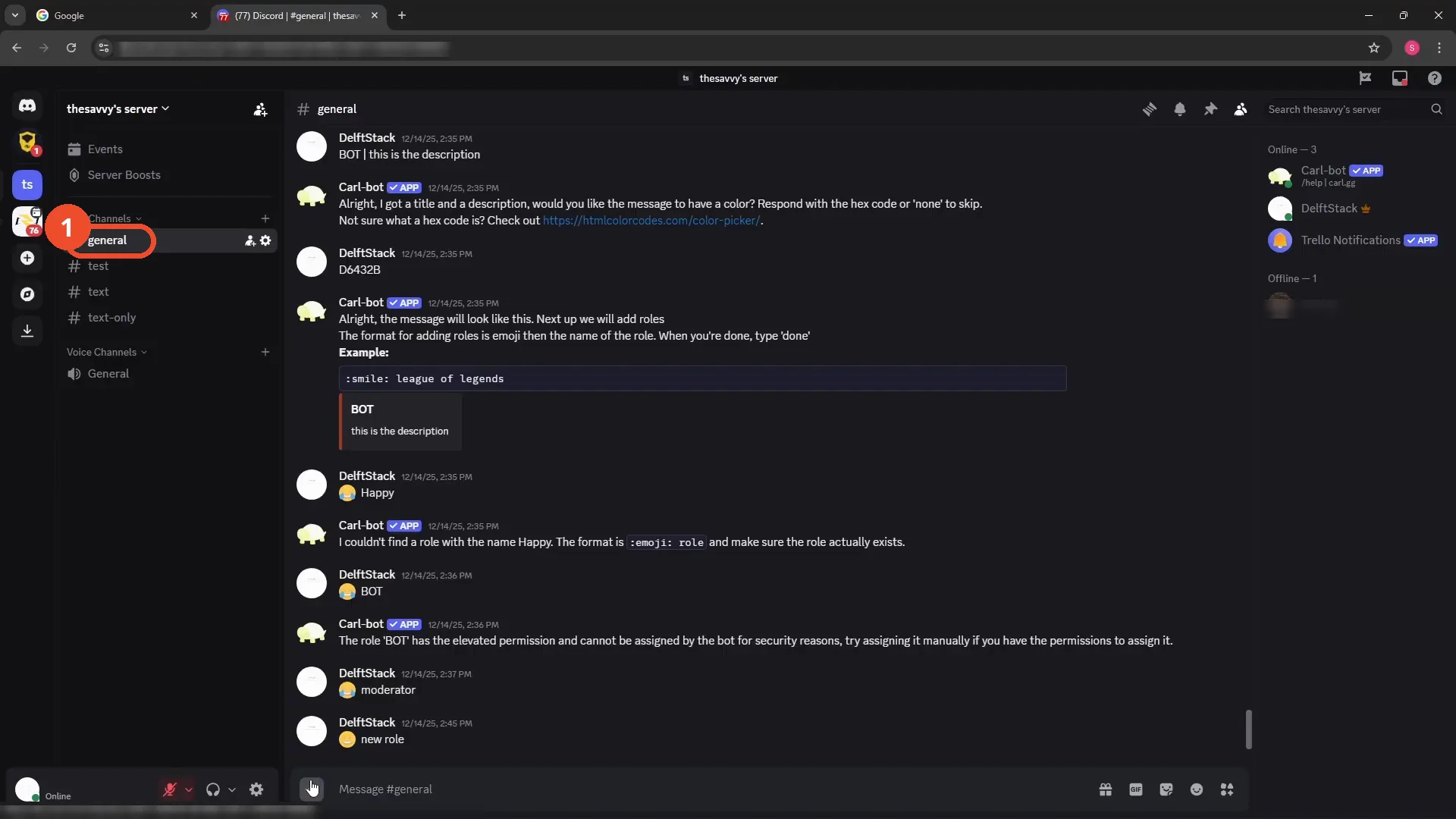 Open your server and channel