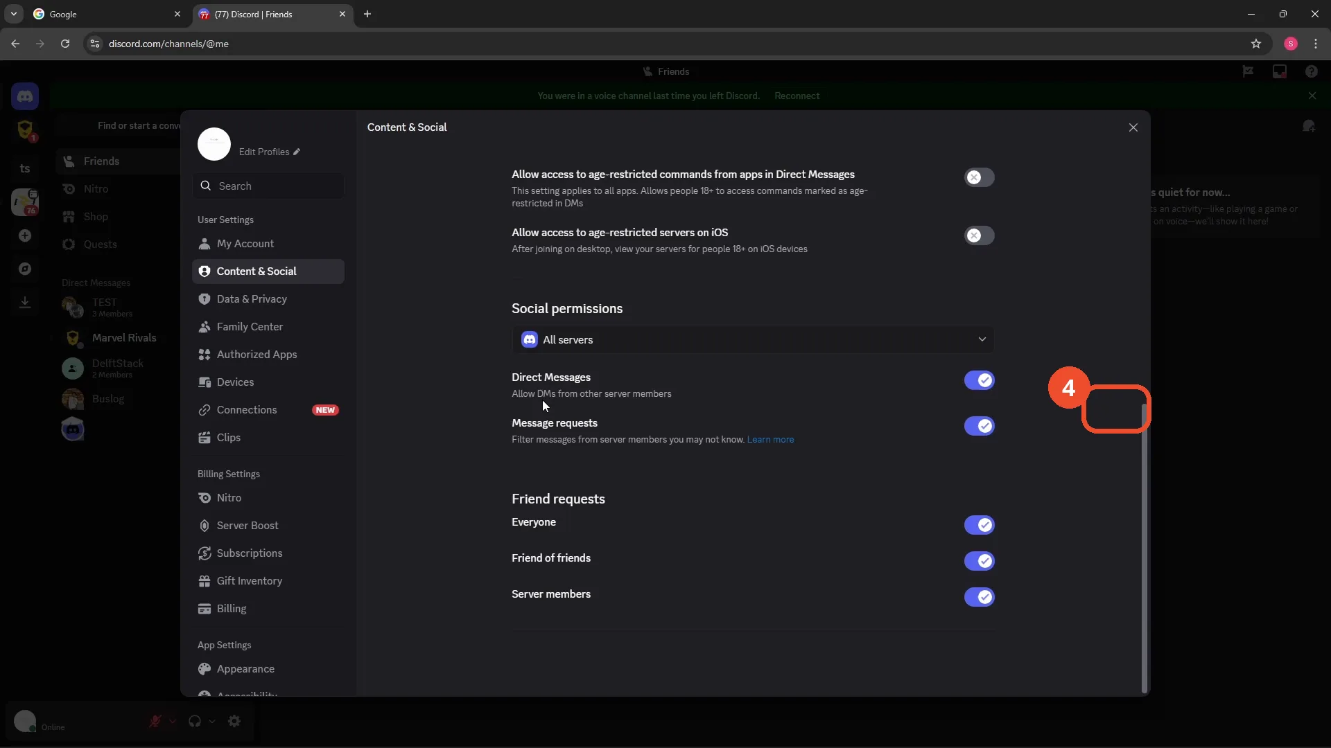 Turn off DMs from server members