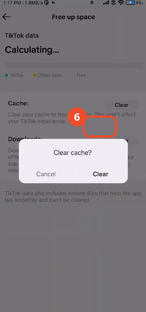 Confirm clearing the cache