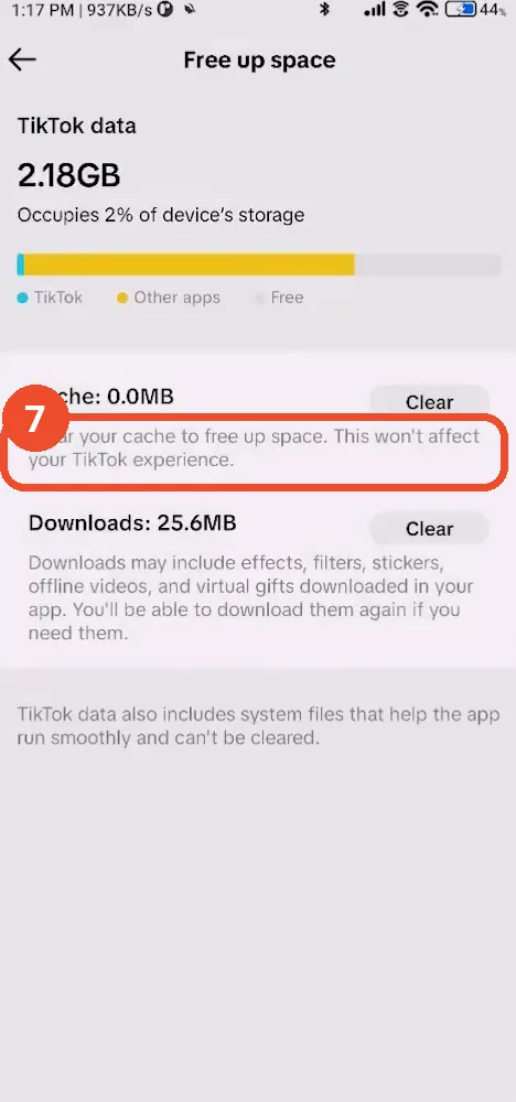 Check the cache is cleared, then restart TikTok