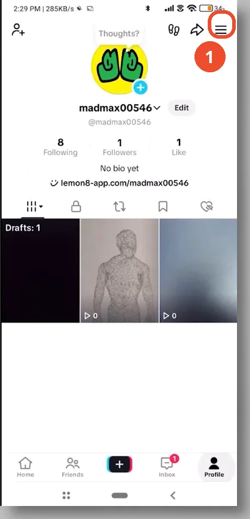 Open your profile and tap the menu