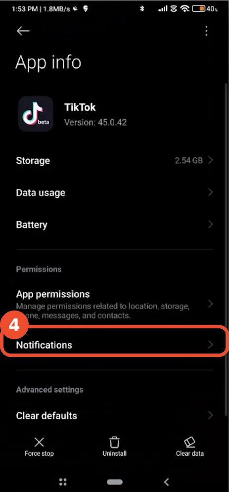 Open TikTok’s notification settings