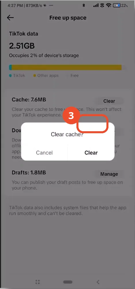 Confirm clearing the cache