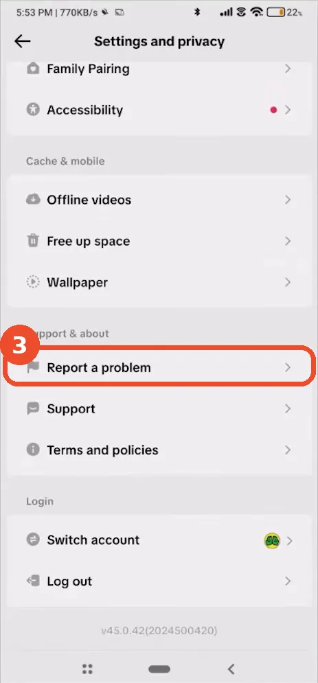 Tap Report a problem