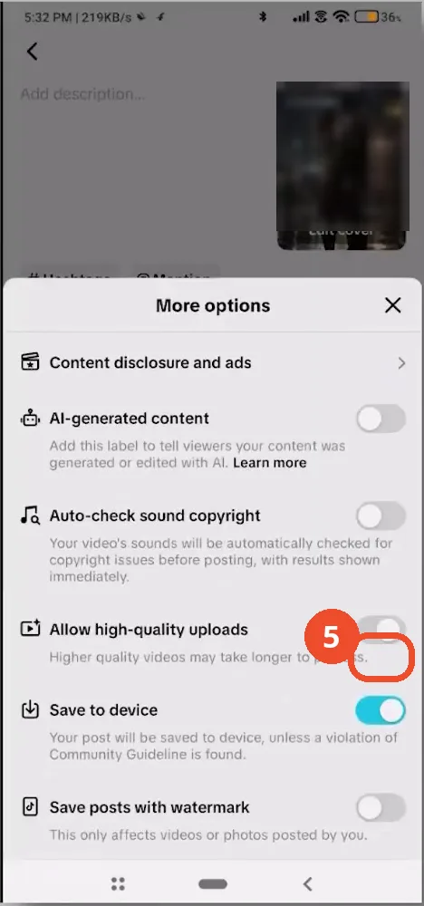 Turn on Allow high-quality uploads