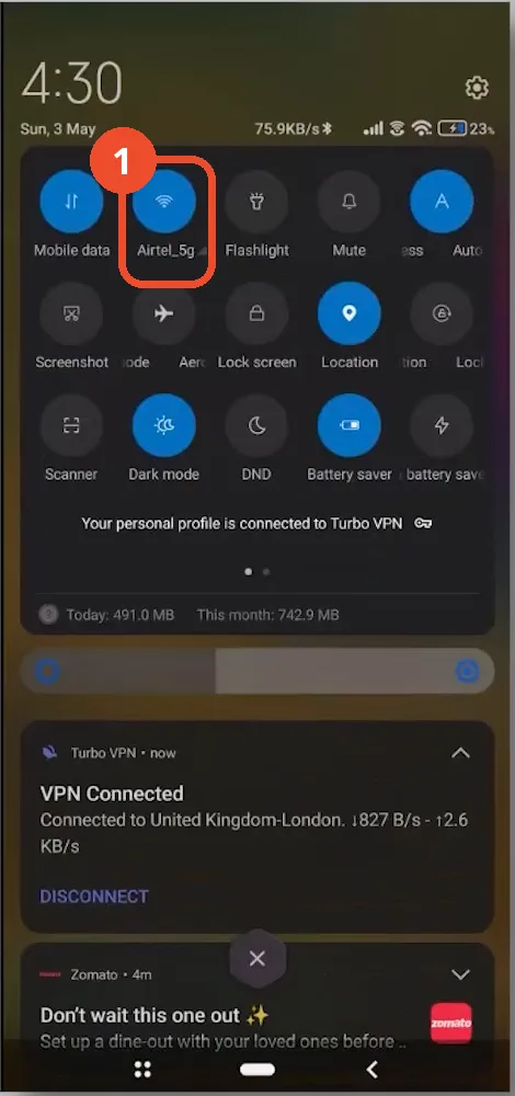 Connect to a known Wi-Fi network in quick settings