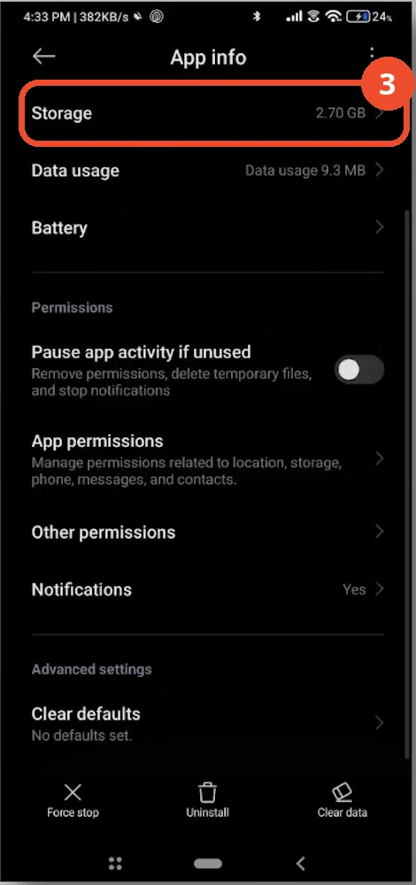 Open Storage on TikTok’s App info page