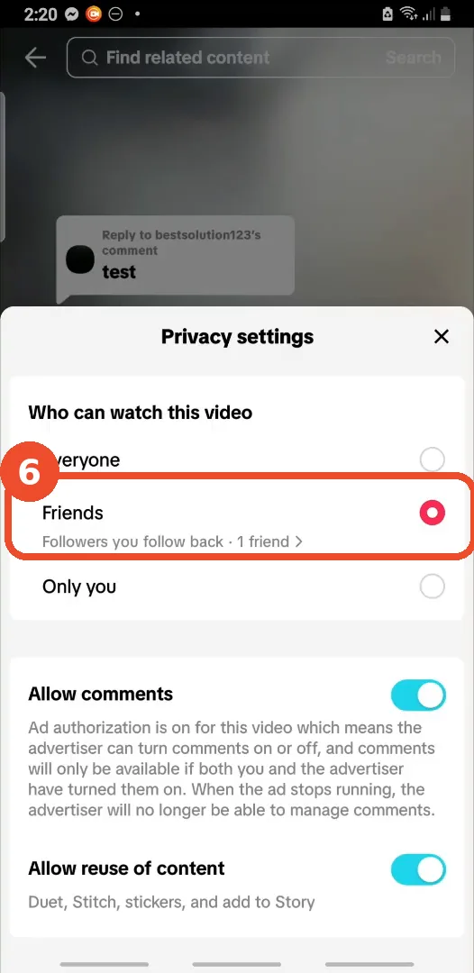 Set Who can watch this video to Friends