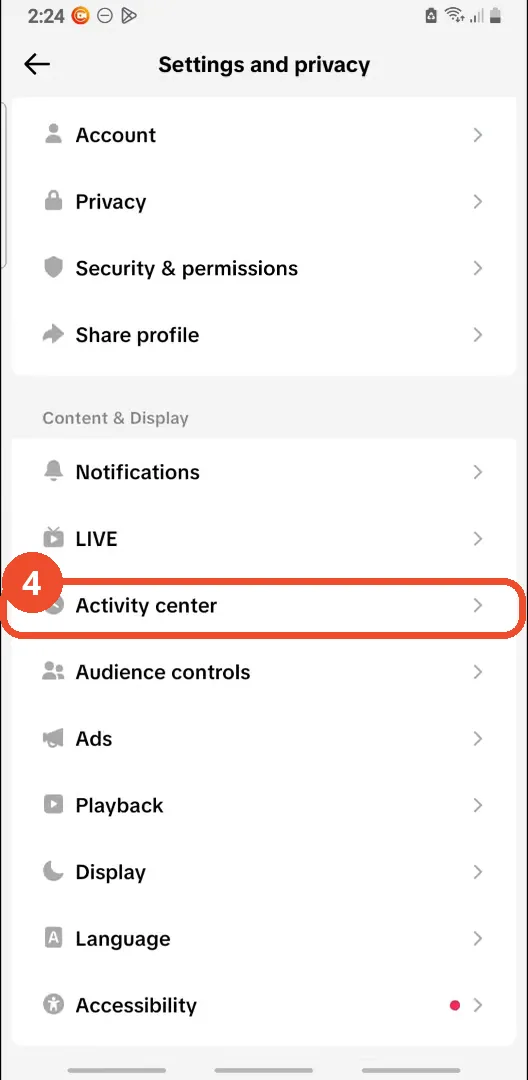 Open Activity center