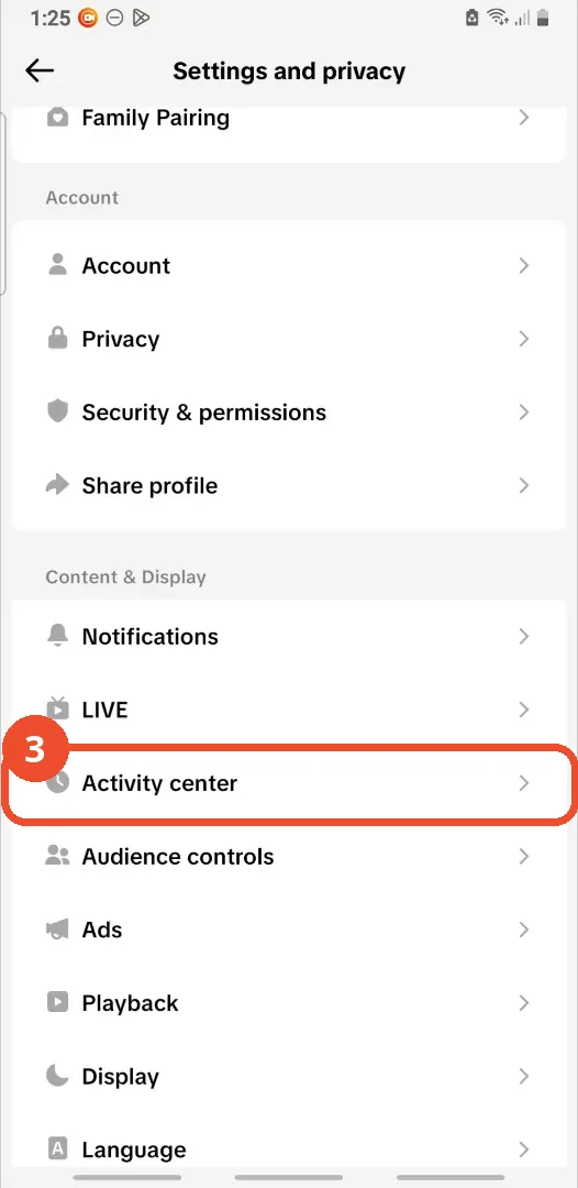 Tap Activity center in Settings and privacy
