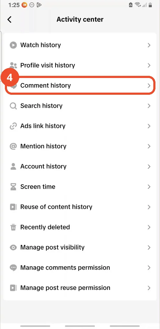 Tap Comment history in the Activity center