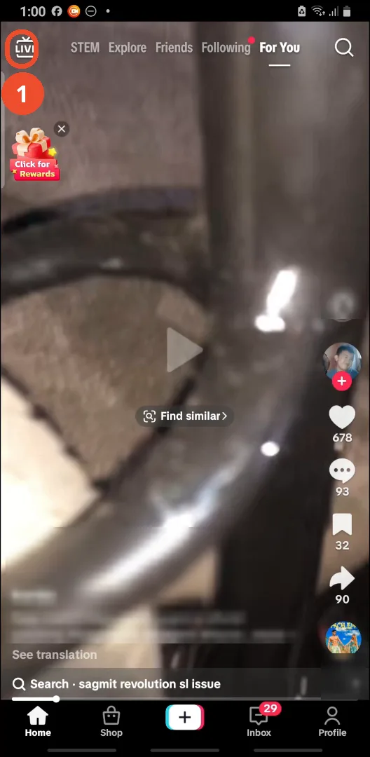 Tap LIVE at the top left