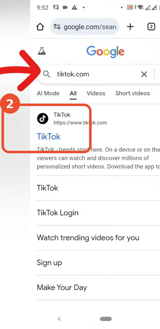 Open tiktok.com from the search results