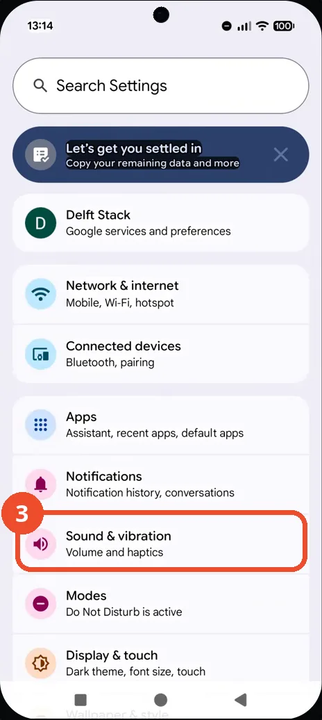 Tap Sound & vibration in the Settings list