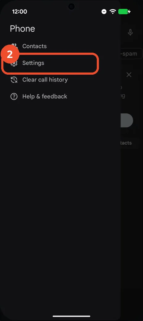 Tap Settings in the Phone menu