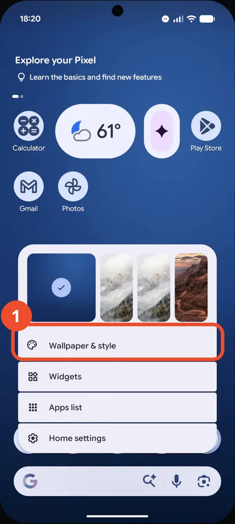 Press and hold the Home screen and tap Wallpaper & style in the menu
