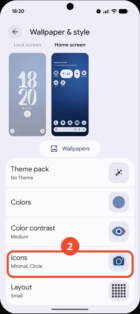 Tap Icons on the Wallpaper & style screen