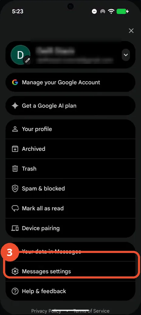 Choose Messages settings