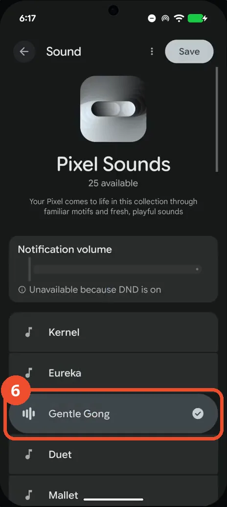 Select Gentle Gong in Pixel Sounds