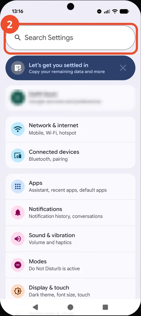 Tap the Search Settings bar