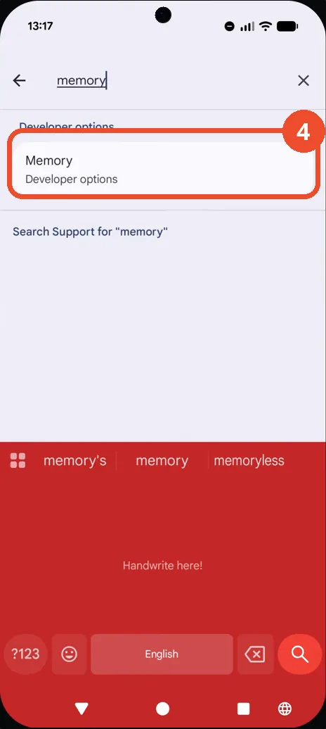 Tap the Memory result