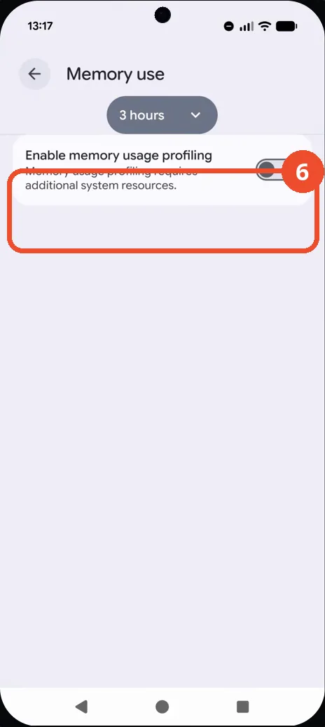 Open the Memory use screen