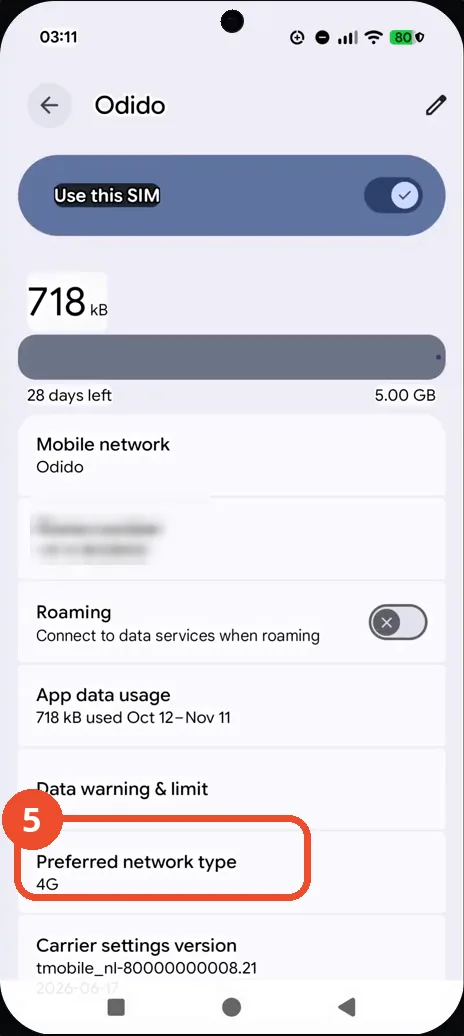 Check the preferred network type