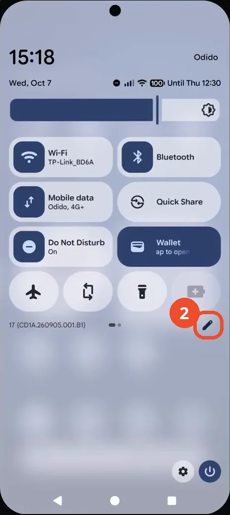 Swipe down again to expand Quick Settings
