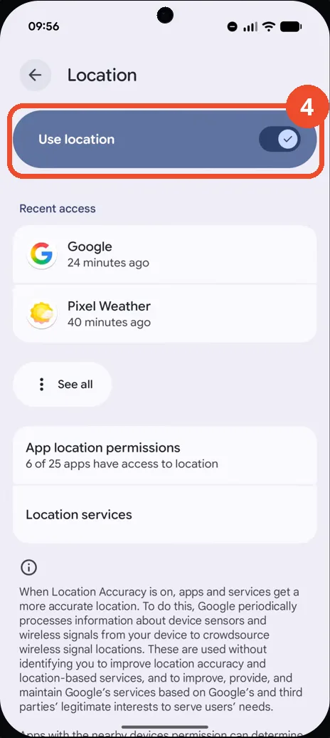 Switch on Use location