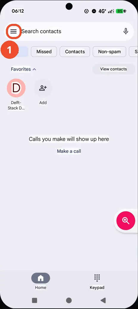 Open the Phone app and tap the menu button