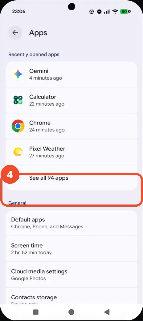 Tap See all 94 apps