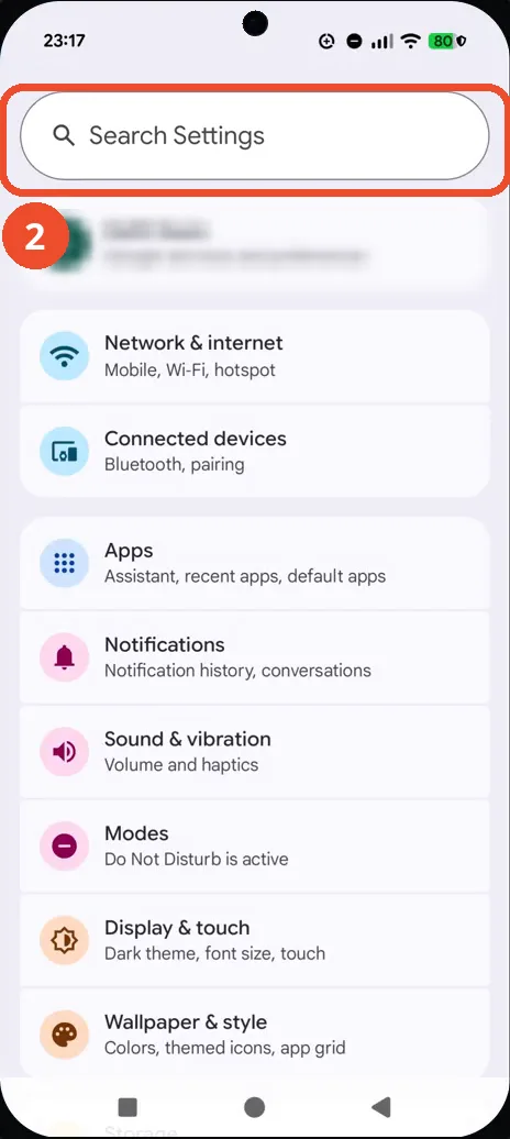 Tap the Search Settings bar
