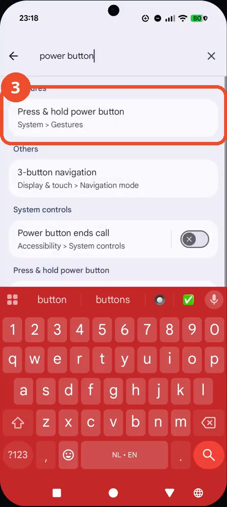 Search for ‘power button’ and tap the result