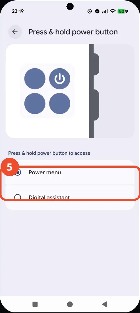 Check that Power menu is selected