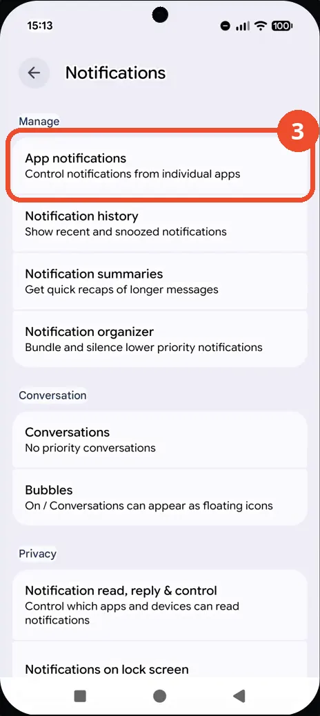 Tap App notifications on the Notifications page