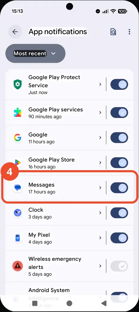 Tap Messages in the App notifications list