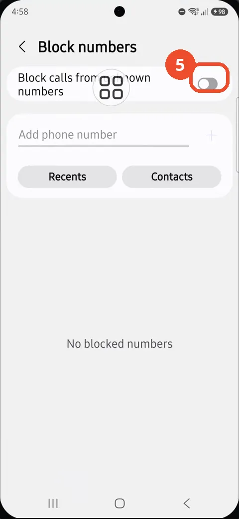 Switch on Block calls from unknown numbers