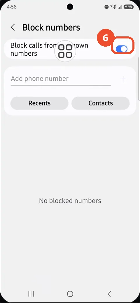 Confirm unknown-number blocking is on