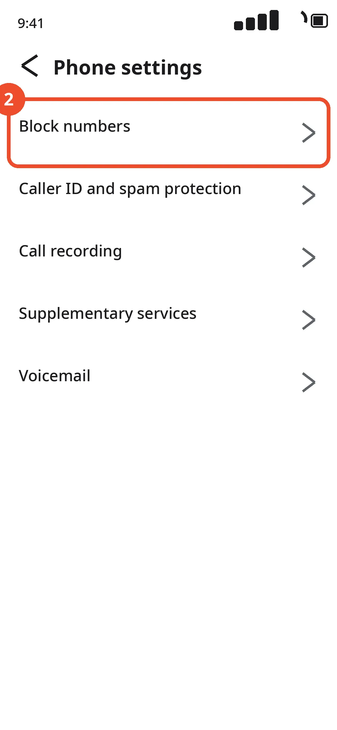 Tap Block numbers in Phone settings