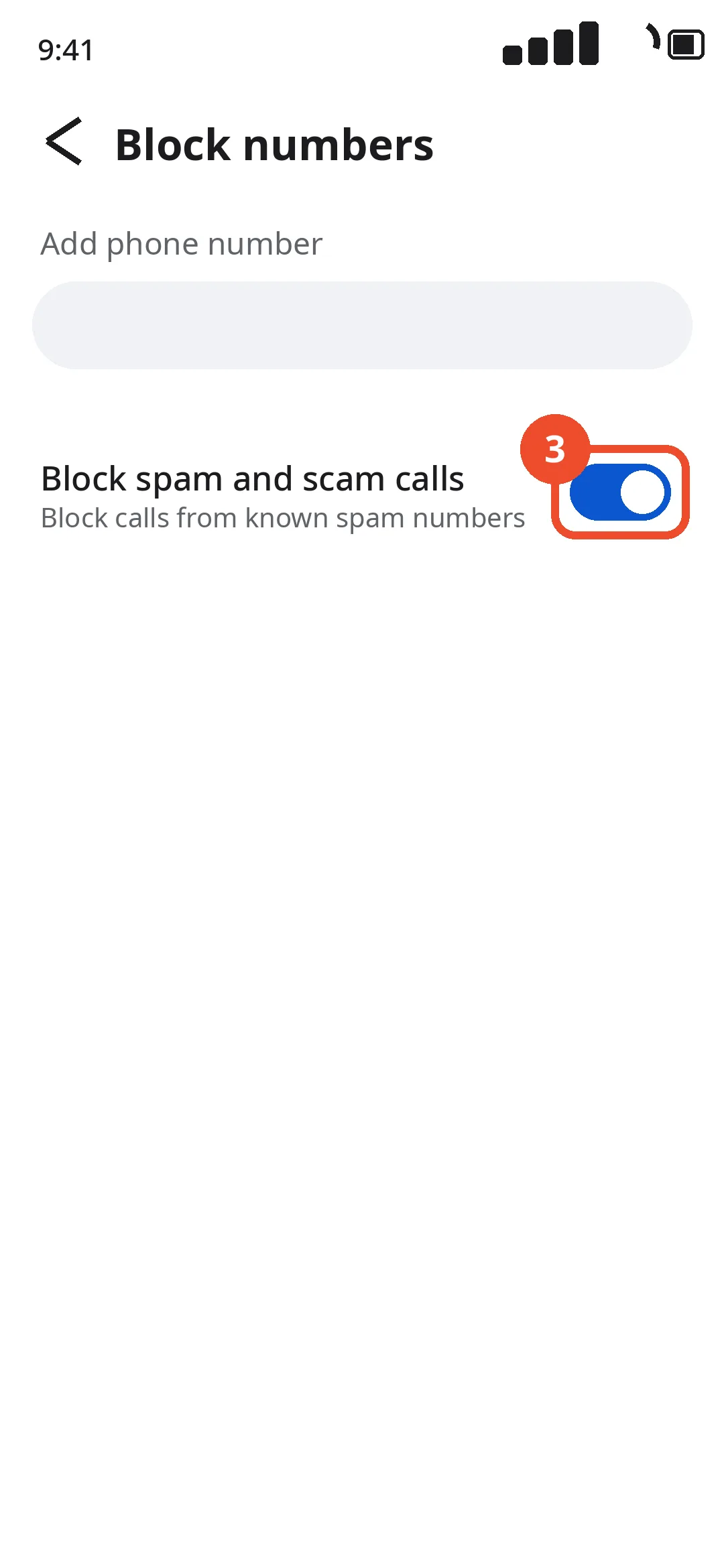 Turn on Block spam and scam calls