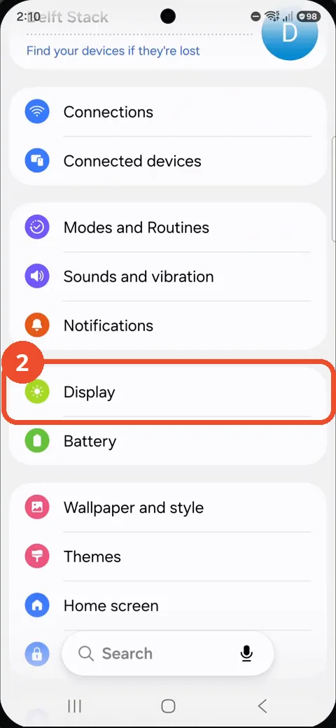 Tap Display in Settings