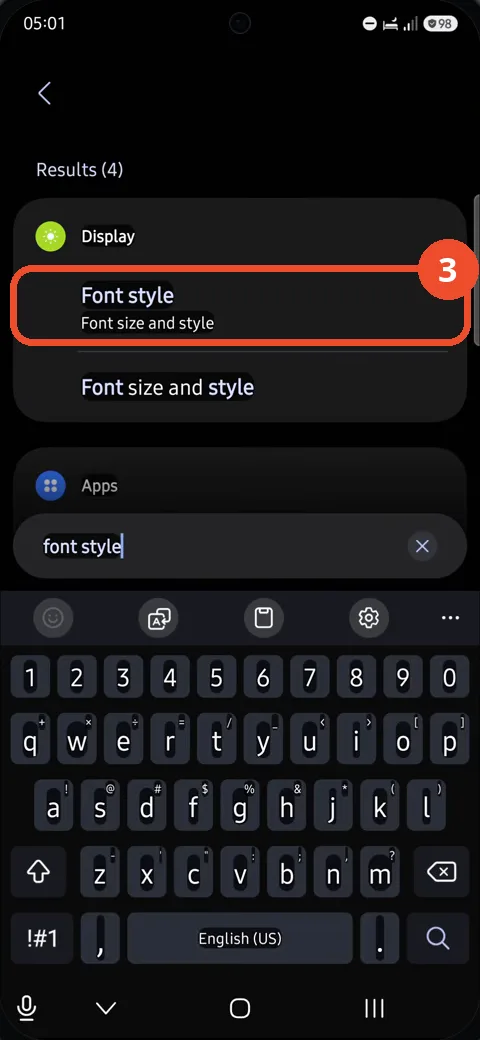 Tap the Font style result