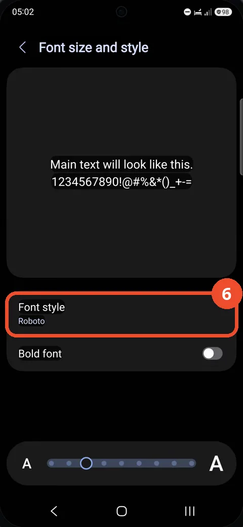 Confirm Roboto is selected